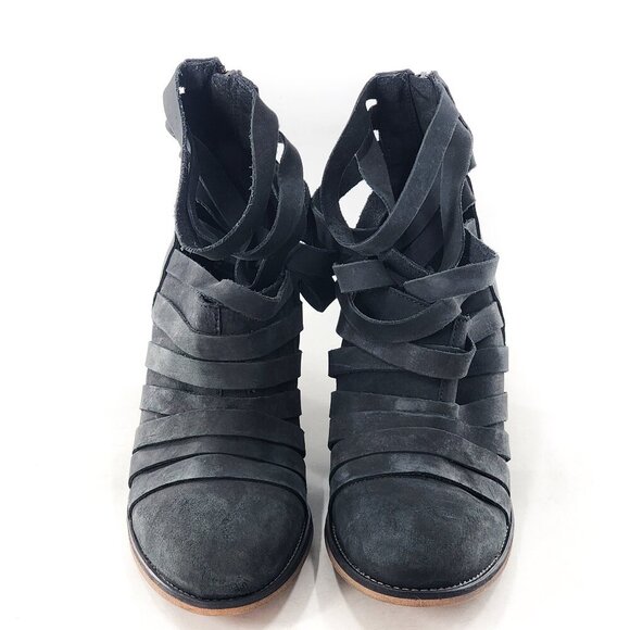 FREE PEOPLE Hybrid Nubuck Leather Strappy Ankle Bootie Navy Zip - Picture 4 of 9